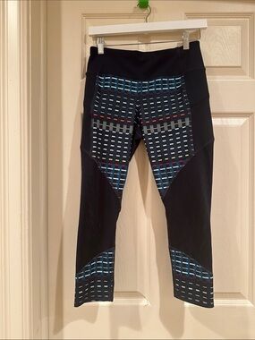 Athleta Black Leggings with Multicolor Grid Accents